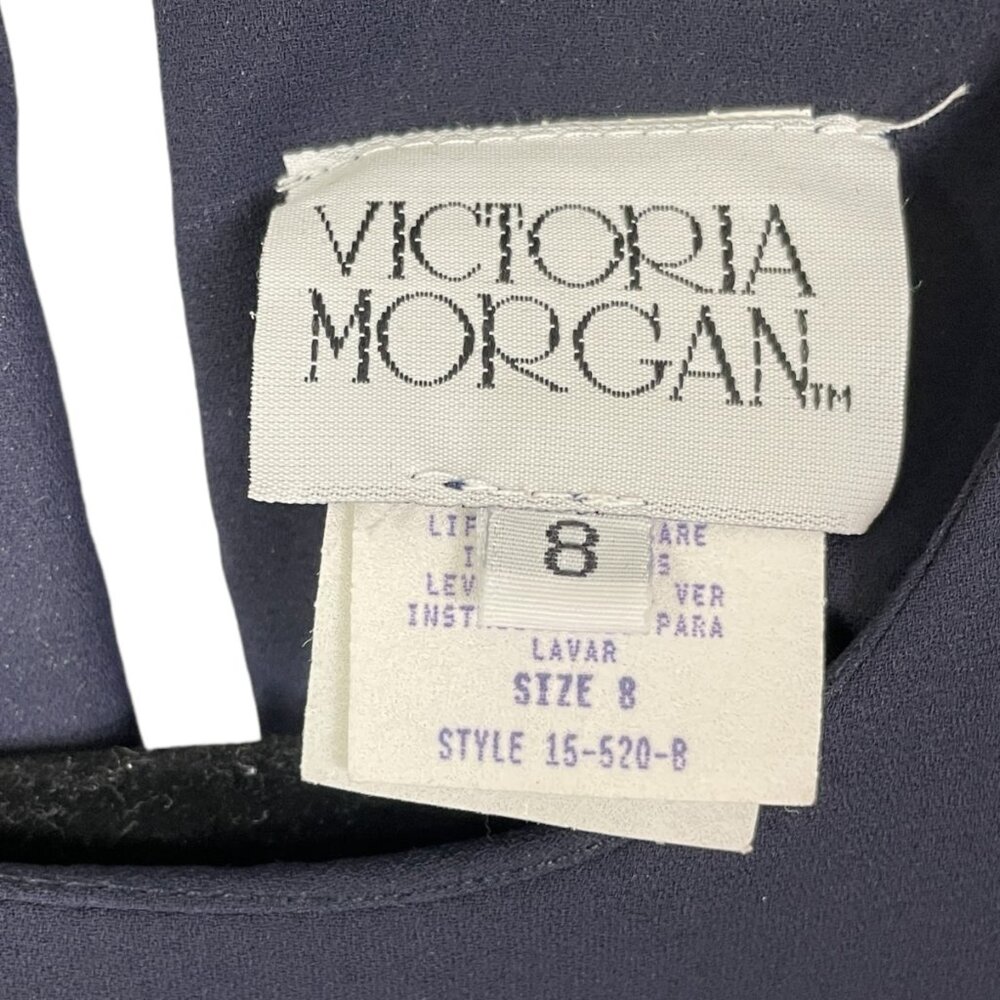 Victoria Morgan Vintage Navy Blue Cape style Top Silver bow accents Size Medium - Picture 3 of 12